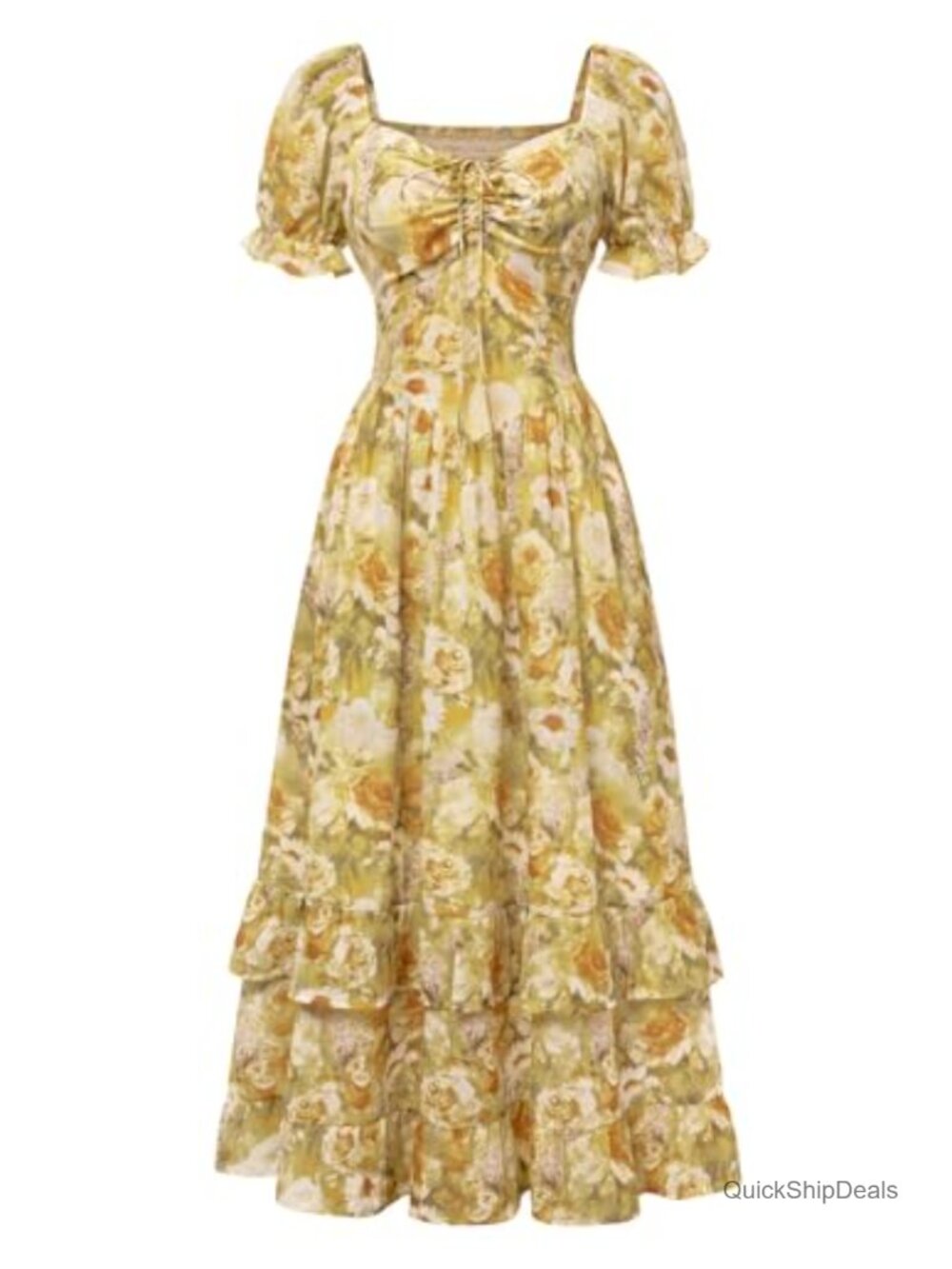 Floral Maxi Dress Puff Sleeve Sweetheart Neck Smocked Back Corset Waist